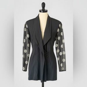 Joseph Ribkoff Black Polka Dot Mesh Sleeve Blazer - Size 6 (approx. M)